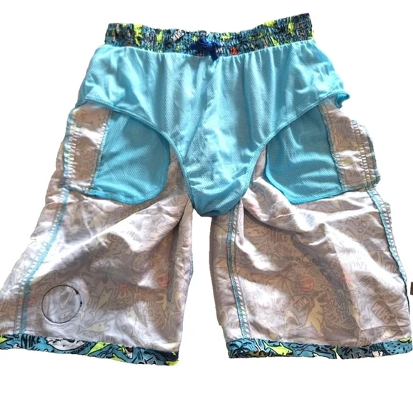 Nike Boys Swim Shorts/Trunks Blue Size XL surf Dinos, sharks, volcanos, swooshes - Picture 6 of 7